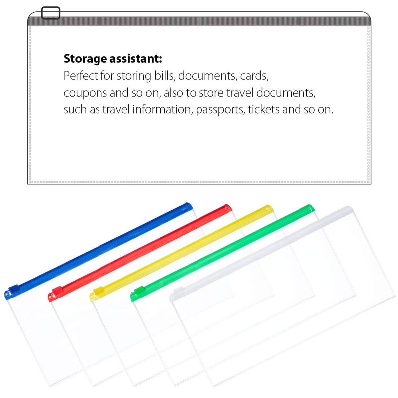 Leinuosen 50 Pcs Transparent Zip Envelope Plastic Envelopes Pocket Pencil Case Reusable File Bill Document Bag Matching A6 Sheets for Office School Supplies(Dreamy Colors) - Image 3